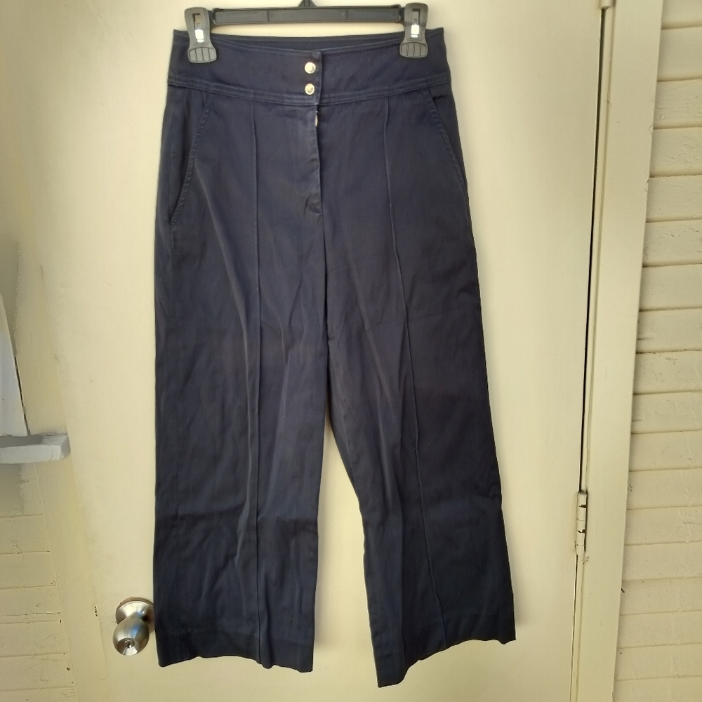 A.L.C. Black Wide-Leg Cropped Pants with Seams‎